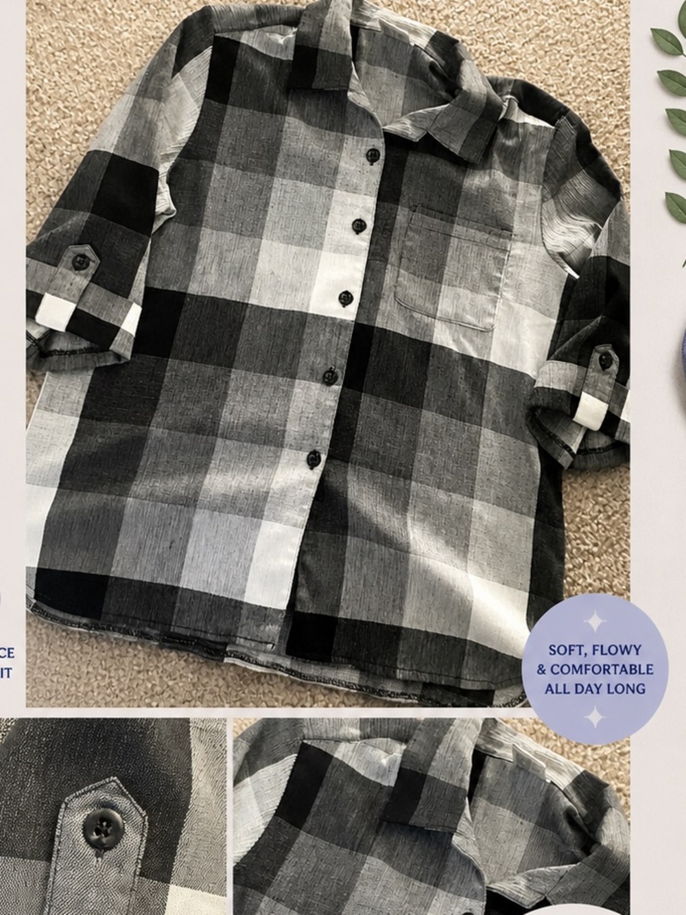 Allison Daley Black and Gray Buffalo Plaid Button-Up Shirt